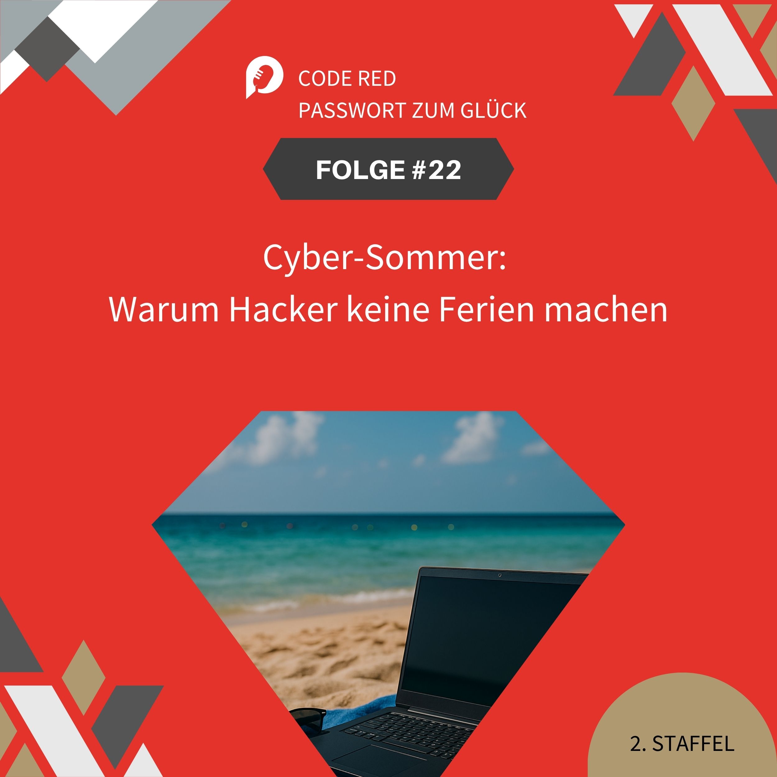 Strand mit Laptop und Sonnenbrille – Symbolbild für IT-Sicherheit im Sommerurlaub